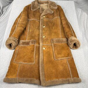 Vintage Sheepskin Tan Shearling Leather Coat Rancher Marlboro Man JJ Canada 44